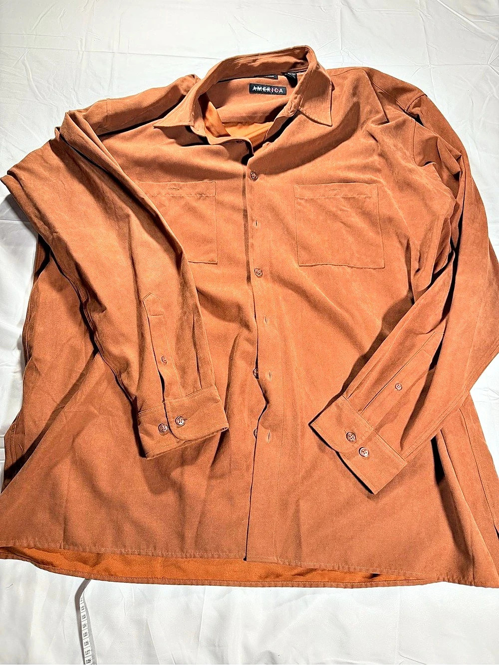 Perry Ellis America Men's suede Button Down Shirt in Brown XXLT Like New